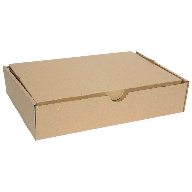 Kraft storage carton made of sturdy corrugated cardboard, featuring a writing panel and finger hole for easy use.