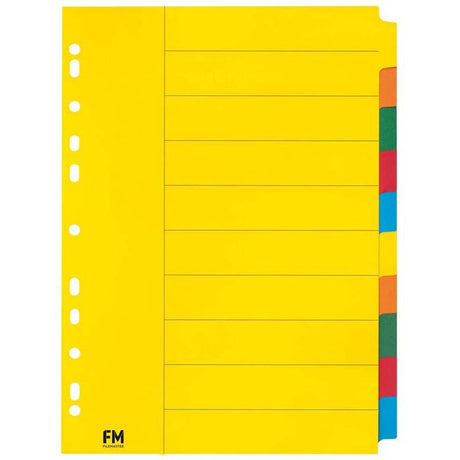 A4 coloured cardboard dividers with 10 tabs for effective document organization in binders and lever arch files.