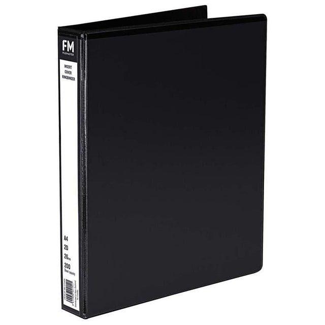 FM Binder Overlay A4 2/26 black cover, designed for A4 documents, holds 200 sheets, durable polypropylene for daily use.