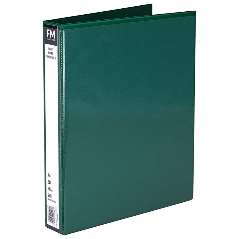 A4 green FM binder with 26mm ring, holds 200 sheets, made from durable polypropylene for stylish organization.