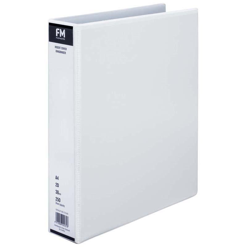 A4 white binder with a customizable overlay, 38mm rings, holds up to 250 sheets for versatile document organization.