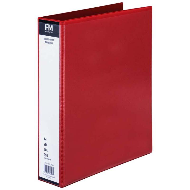 FM Binder Overlay A4 in vibrant red, holding 250 sheets, with a customizable cover and durable polypropylene material.