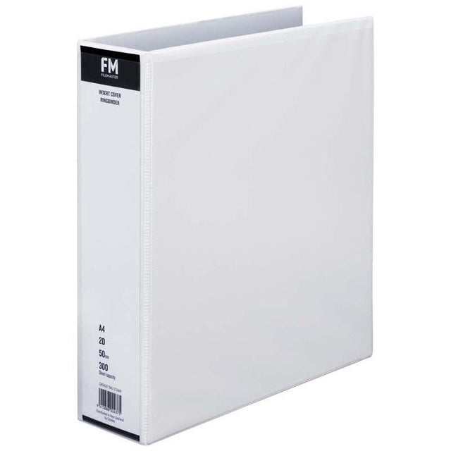 Durable A4 white binder with 50mm ring, fits 300 sheets, perfect for professional document organization.