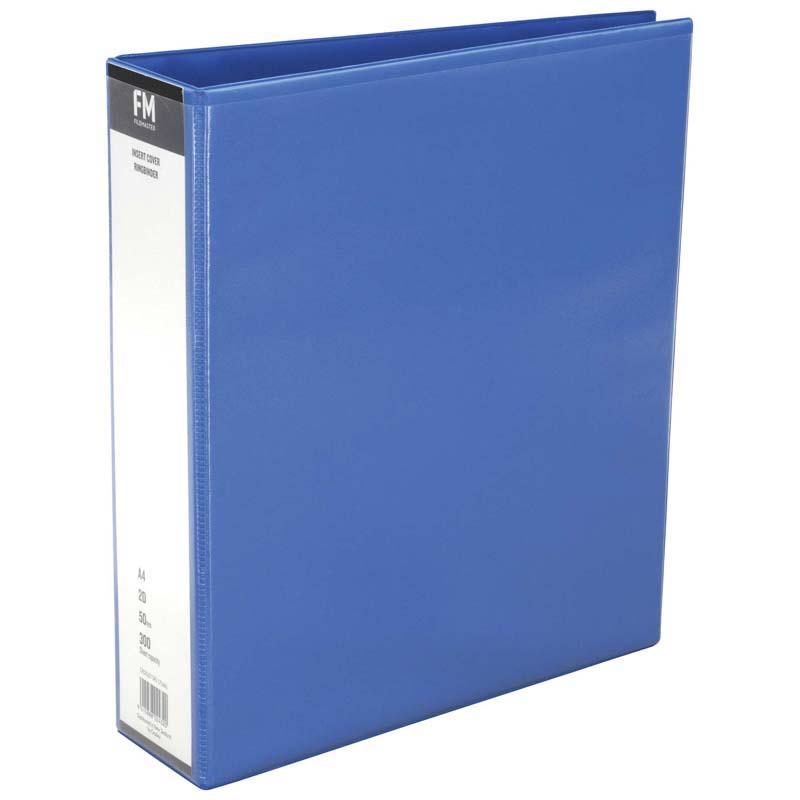 Light blue A4 binder with 50mm rings, holds 300 sheets, durable polypropylene for professional document presentation.