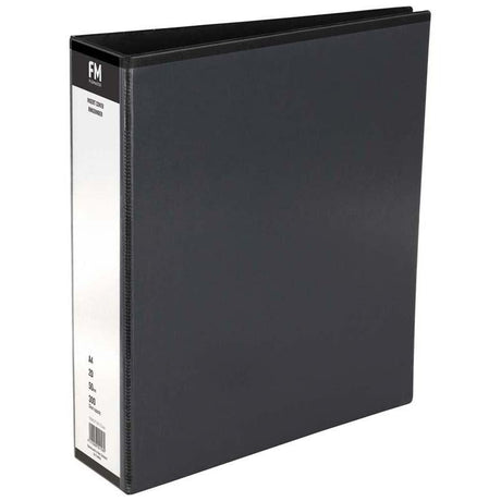 FM Binder Overlay A4 in black, durable polypropylene, holds 300 sheets, customizable cover, 50mm ring for easy access.