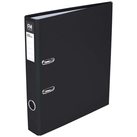 FM Binder Radofile Mini Black A4 Lever Arch, durable, water-resistant, holds 250 sheets, features Rado fitting for easy access.