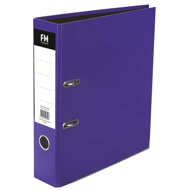 Passion purple A4 lever arch binder with glossy finish, RADO fitting, and metal guard rail for secure document storage.