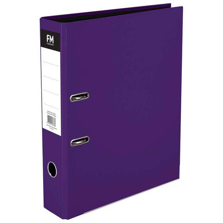 Bright passion purple lever arch binder designed for organizing up to 375 sheets, featuring a glossy laminated cover.