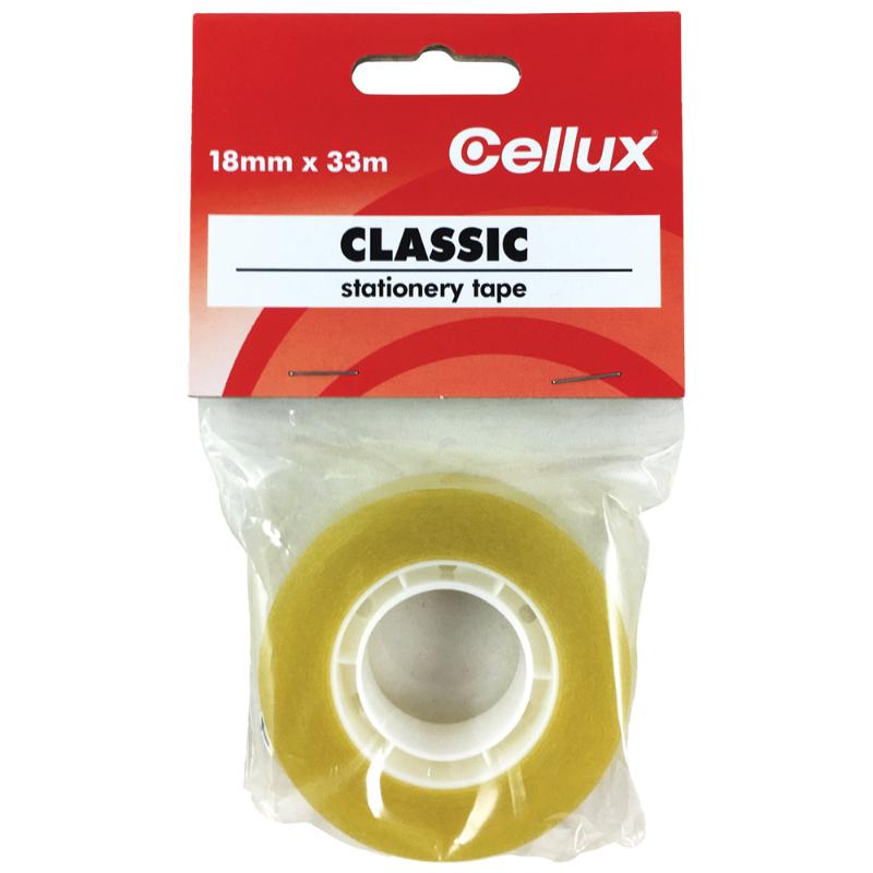 Cellux Classic Tape 18mmx33m: strong, high-tack adhesive tape for gifts, documents, and crafts, offering 33 meters of reliable use.