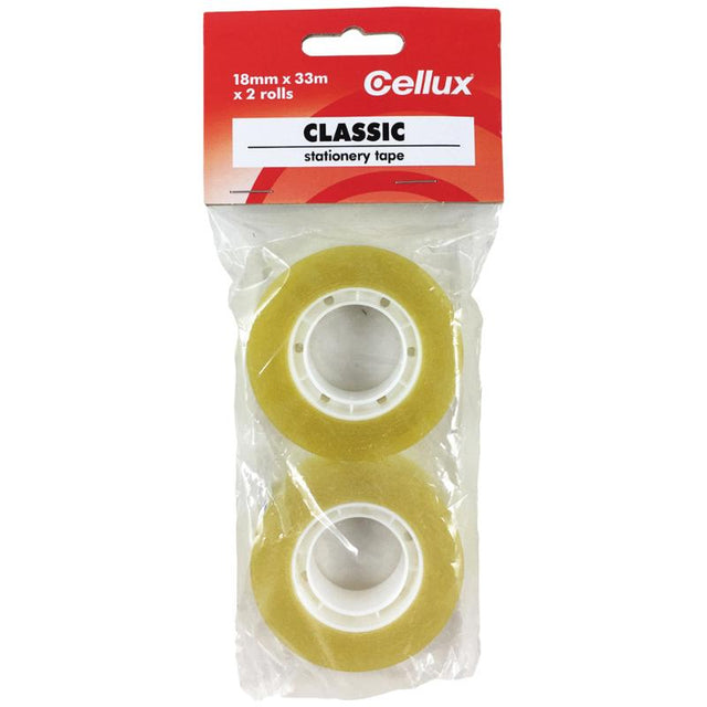 Cellux Classic Tape 2-Pack, 18mm x 33m, strong and versatile adhesive for office, crafts, and home projects.