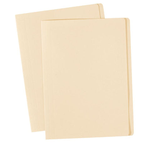 Buff heavy-duty foolscap file folders pack of 100, made from durable manilla board for effective document organization.