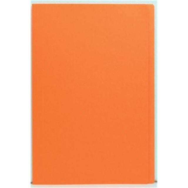 Vibrant orange foolscap file folders, 50 pack, made from durable cardboard for easy document organization and quick access.