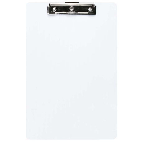 Clear transparent plastic foolscap clipboard, durable, wall-mountable, ideal for organizing notes and documents.