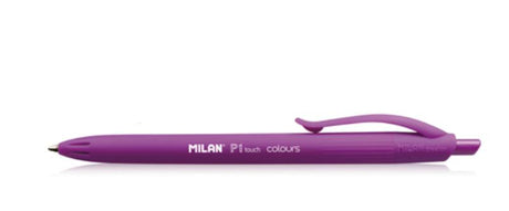 Vibrant purple Milan P1 Touch ballpoint pen with a sleek matching barrel and smooth 1 mm tip for effortless writing.