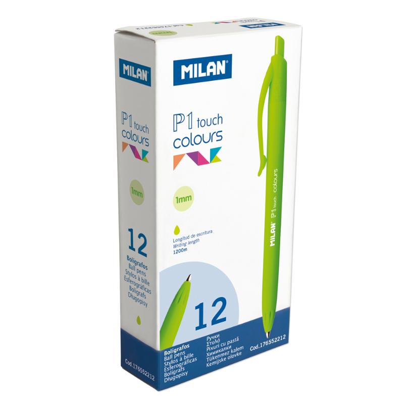 Light green Milan P1 Touch ballpoint pen with matching barrel and 1 mm tip for smooth, vibrant writing up to 1200 meters.