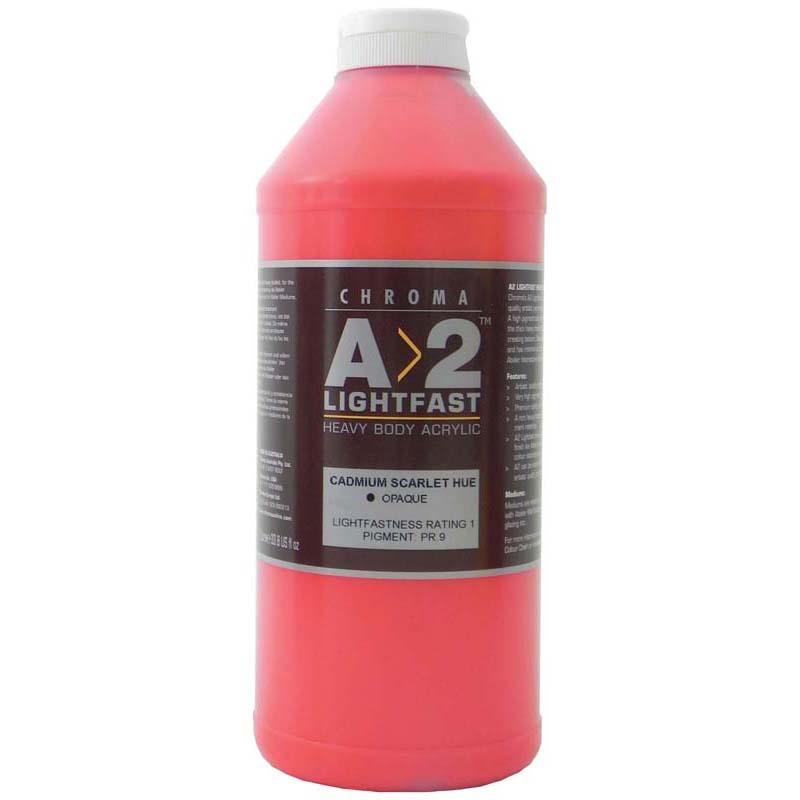 A2 Heavybody Acrylic in Cadmium Scarlet, 1L - vibrant, durable paint with excellent brush retention and low-gloss finish.