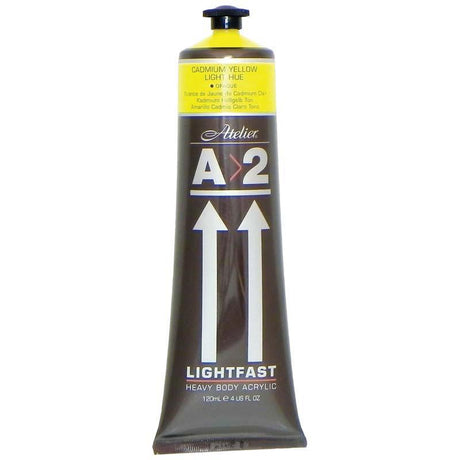 A2 Lightfast Heavybody Acrylic 120ml in Cadmium Light Yellow, vibrant and durable paint for artists with excellent brush mark retention.