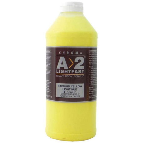 A2 Lightfast Heavybody Acrylic in Cadmium Light Yellow, 1 litre, vibrant, durable, ideal for professional artists.