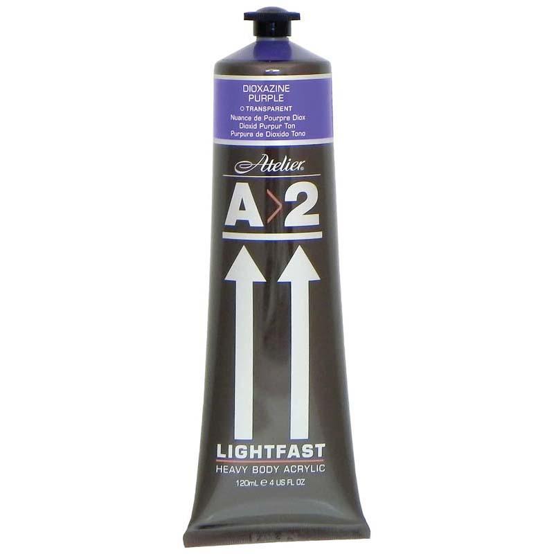 A2 Lightfast Heavybody Acrylic 120ml in Dioxazine Purple, vibrant color with excellent brush mark retention and low gloss finish.