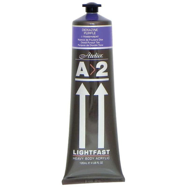 A2 Lightfast Heavybody Acrylic 120ml in Dioxazine Purple, vibrant color with excellent brush mark retention and low gloss finish.