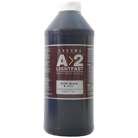 A2 Lightfast Heavybody Acrylic in Ivory Black, 1 Litre, heavy-body paint for rich color and excellent brush mark retention.
