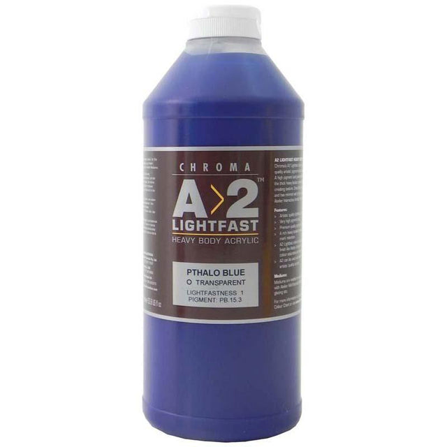 Vibrant Pthalo Blue heavybody acrylic paint in 1 litre, known for lightfastness and excellent brush mark retention.