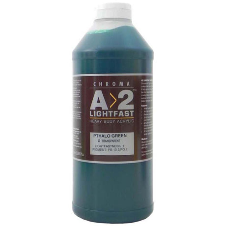 A2 Lightfast Heavybody Acrylic 1 Litre in Pthalo Green, vibrant, highly pigmented paint for artists with excellent lightfastness.