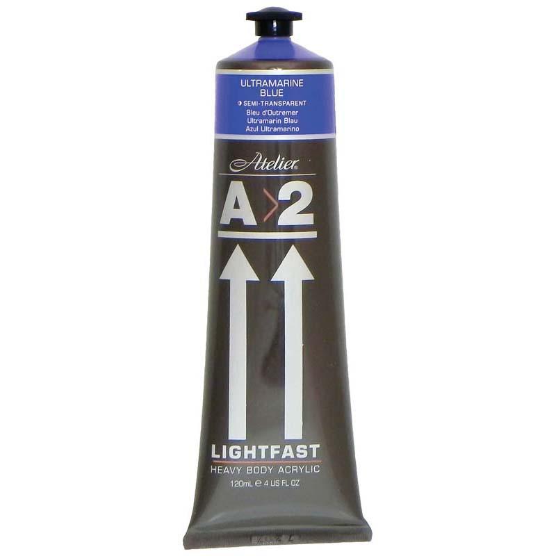 A2 Lightfast Heavybody Acrylic 120ml in Ultramarine Blue, vibrant paint for blending, layering, and long-lasting artwork.