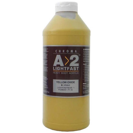 A2 Lightfast Heavybody Acrylic in Yellow Oxide, 1 Litre, vibrant color with excellent brush retention and low gloss finish.