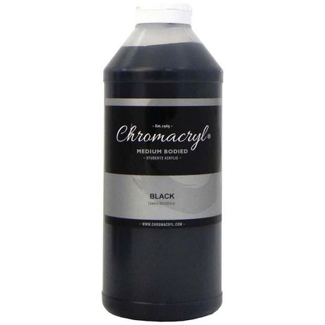 Chromacryl 1 Litre Black Acrylic Paint for students, featuring non-toxic, quick-drying formula and high pigment load for versatile use.