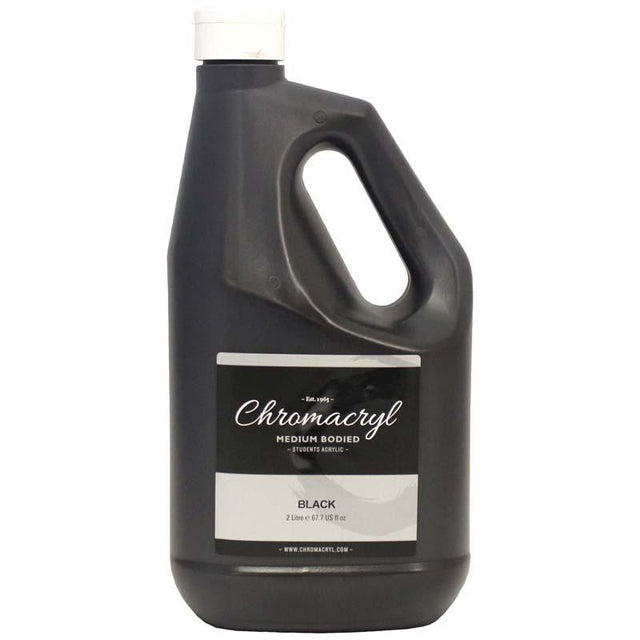 Chromacryl 2 Litre Black acrylic paint, non-toxic, quick-drying, ideal for versatile creative projects and easy cleanup.