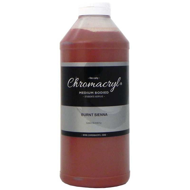 Chromacryl 1 Litre Burnt Sienna acrylic paint, non-toxic, quick-drying, ideal for diverse artistic projects and easy cleanup.