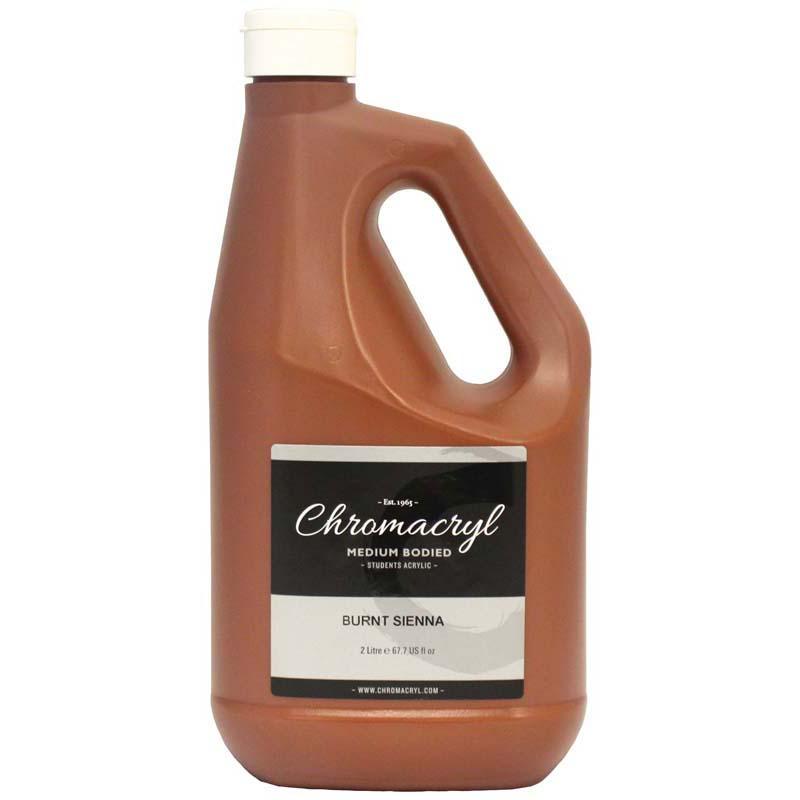 Chromacryl Burnt Sienna Acrylic Paint in 2L, non-toxic and quick-drying, perfect for artists and various surfaces.