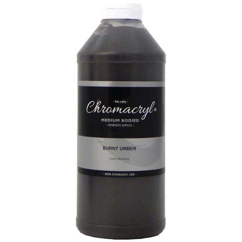 1 Litre bottle of non-toxic Burnt Umber acrylic paint, ideal for students and artists, providing rich pigment and quick drying.