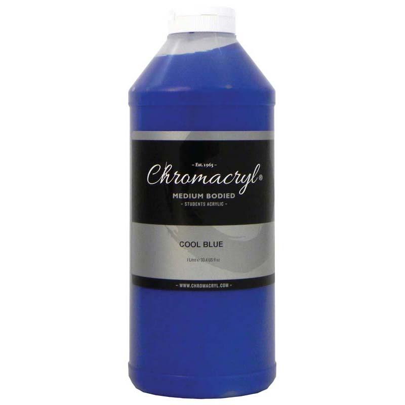 Chromacryl Acrylic Paint in Cool Blue, 1 Litre, ideal for students, non-toxic, quick-drying, vibrant and easy to clean.