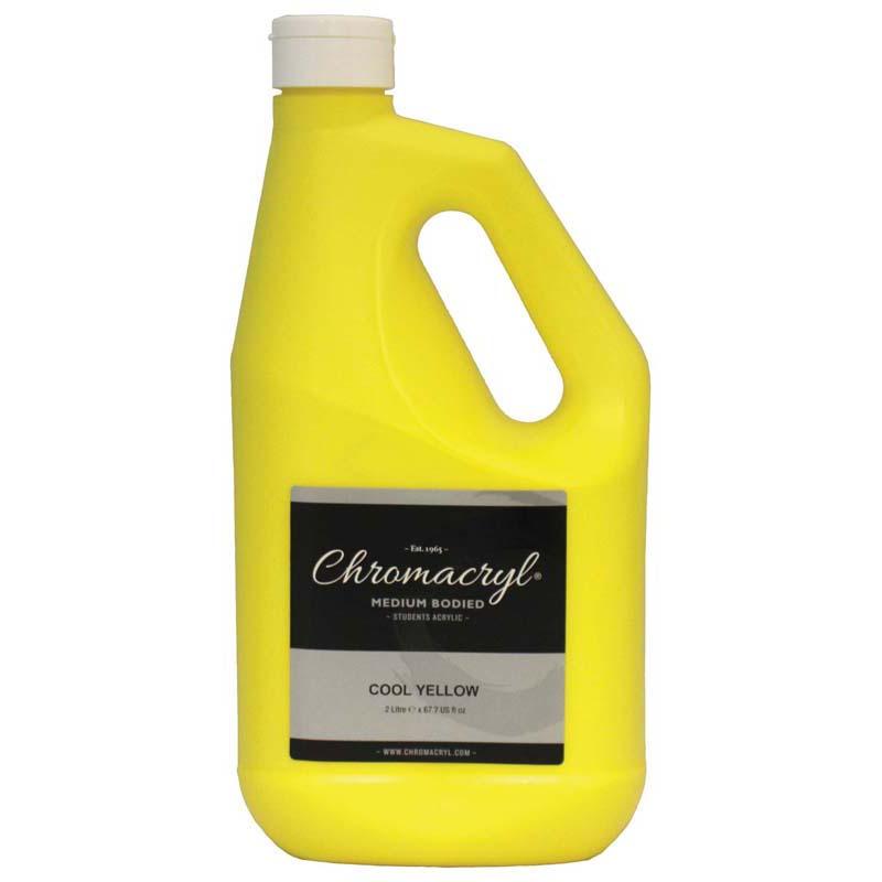 Vibrant Cool Yellow Chromacryl Acrylic Paint in a 2 Litre container, ideal for artists with exceptional quality and coverage.