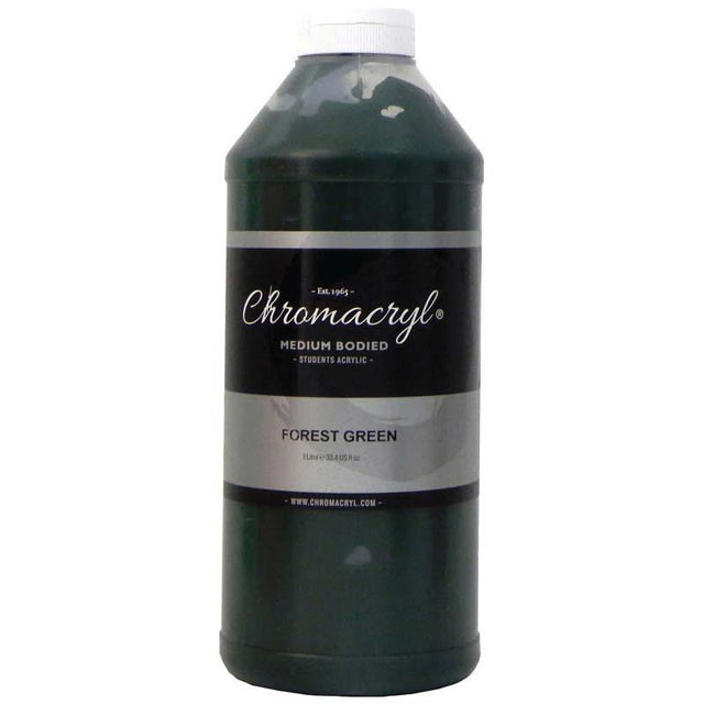 Chromacryl Forest Green Acrylic Paint 1 Litre, non-toxic, quick-drying, vibrant color for versatile artistic projects.