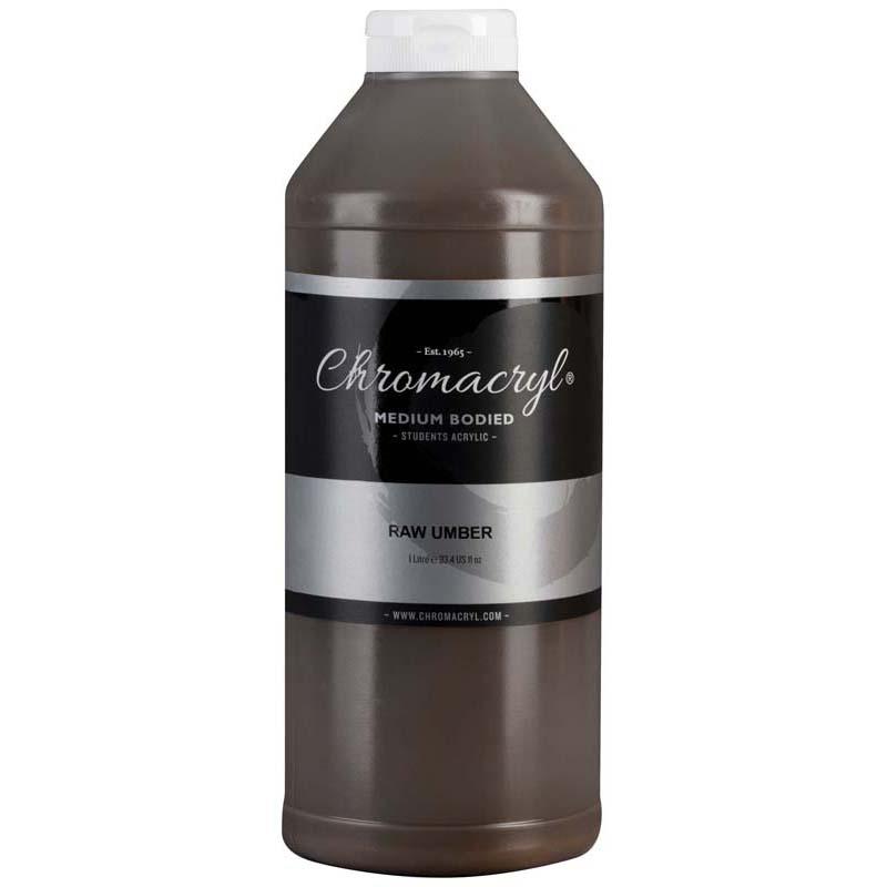 Chromacryl Acrylic Paint in Raw Umber, 1 Litre, non-toxic, fast-drying, ideal for students, with excellent coverage and versatility.