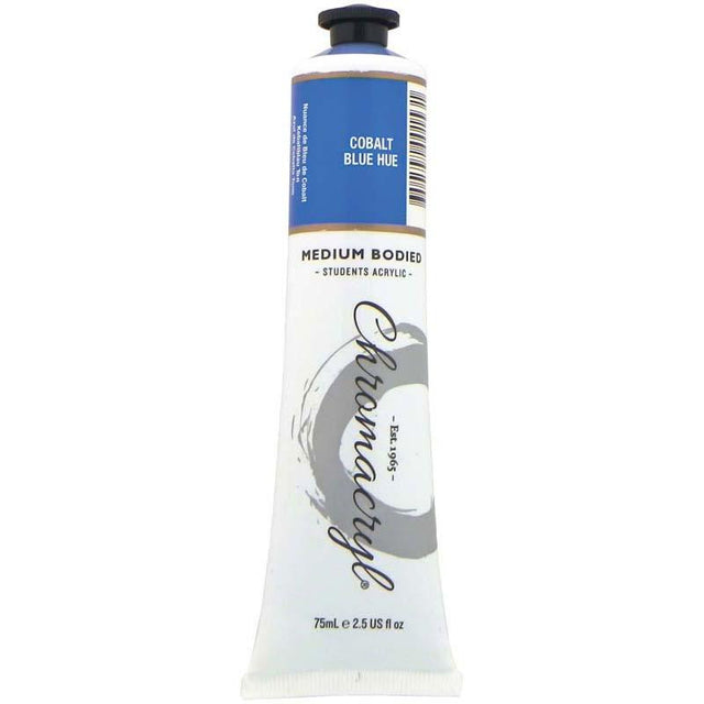 Vibrant Chromacryl Cobalt Blue Hue acrylic paint in 75ml, non-toxic, quick-drying, ideal for artists and students.