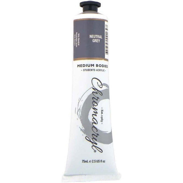 Chromacryl Paint in Neutral Grey, 75ml tube, non-toxic, quick-drying acrylic for versatile artistic projects and easy cleanup.