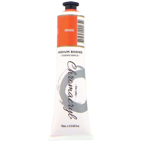 Vibrant orange 75ml Chromacryl acrylic paint, non-toxic, quick-drying, perfect for artists on various surfaces.