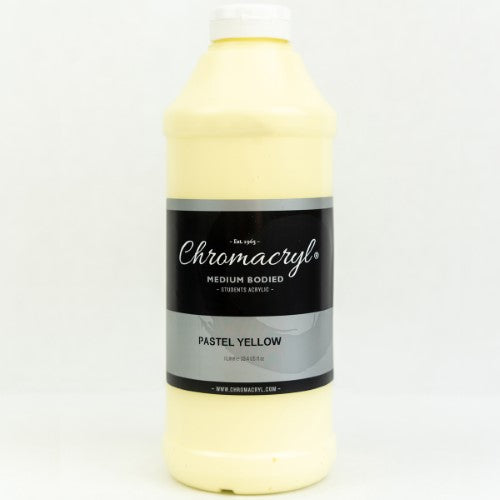 Chromacryl 1 Litre Pastel Yellow acrylic paint, non-toxic, quick-drying, perfect for students and versatile for various art techniques.