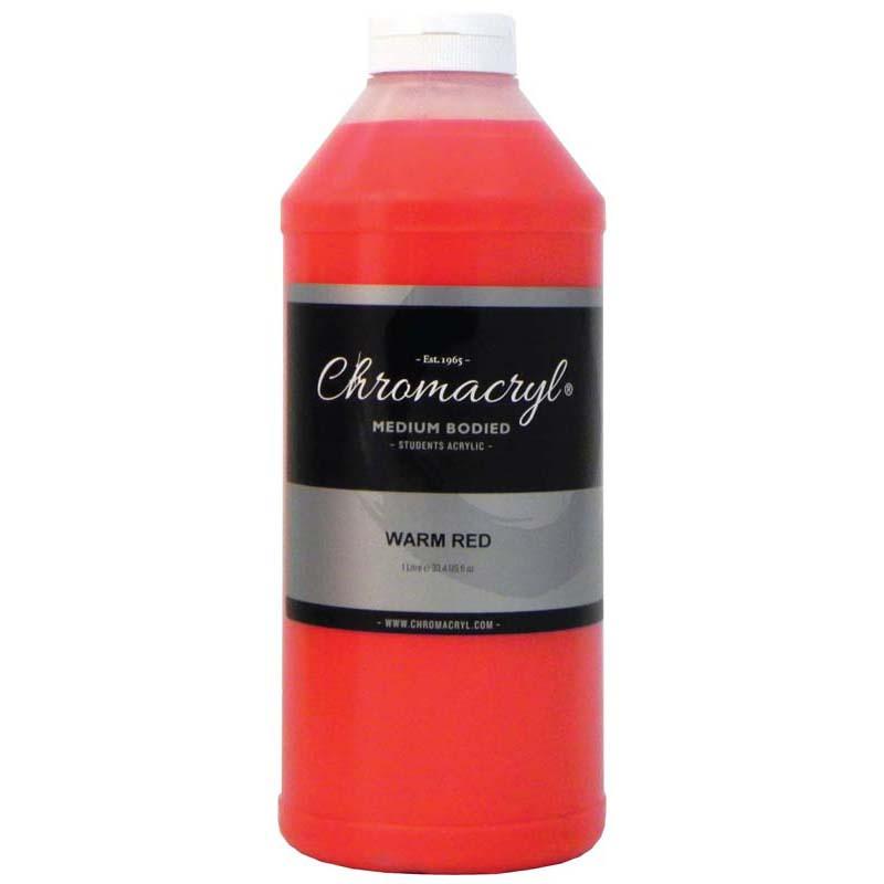 Vibrant 1 Litre Warm Red Chromacryl Acrylic Paint, ideal for students, non-toxic, quick-drying, perfect for diverse art projects.