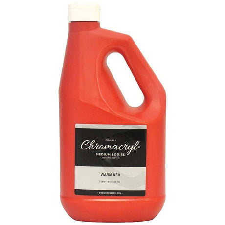 Chromacryl 2 Litre Warm Red acrylic paint, vibrant, non-toxic, quick-drying, ideal for various media and creative projects.