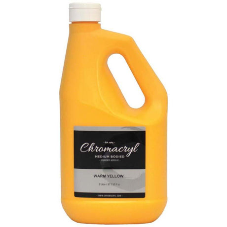 Vibrant 2-litre Chromacryl warm yellow acrylic paint, perfect for artists and easy to clean with soap and water.