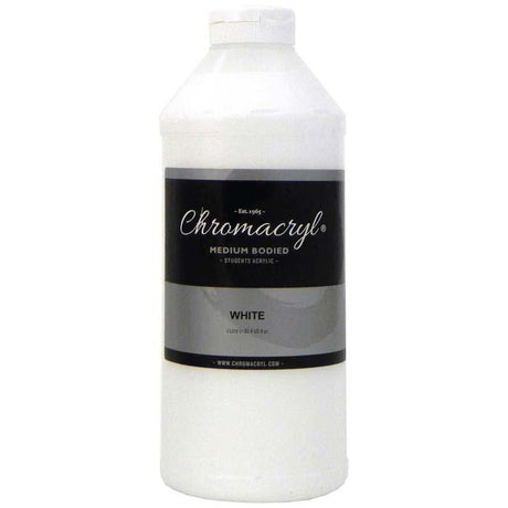 Chromacryl 1 Litre White Acrylic Paint, non-toxic, quick-drying, versatile for various surfaces and painting projects.