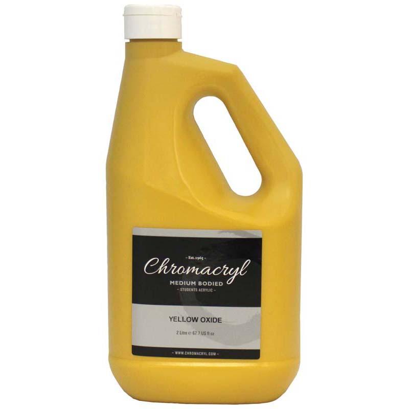 Vibrant 2 Litre Yellow Oxide Chromacryl Acrylic Paint for students, ideal for various artistic projects and easy cleanup.