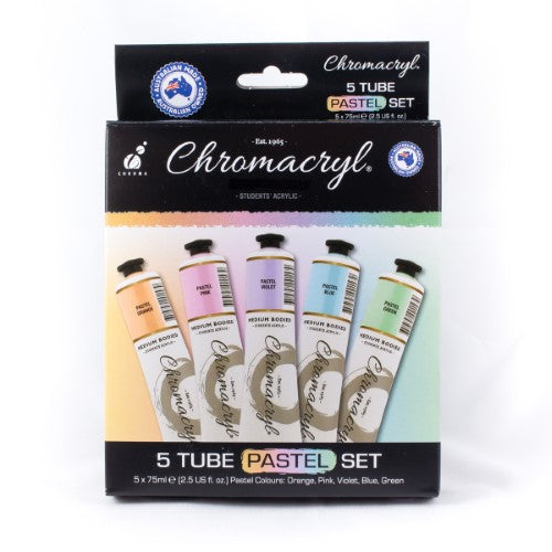 Chromacryl Acrylic Paint 5 X 75ml Set Pastel Colours