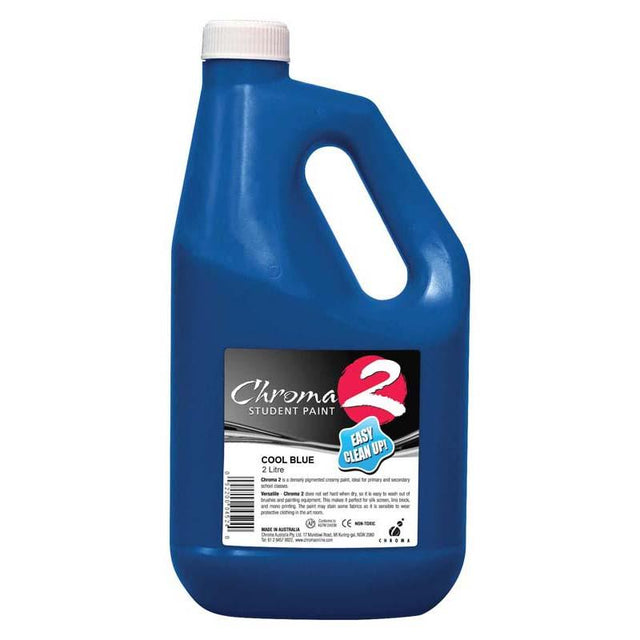 Chroma C2 Paint in Cool Blue, 2 litres; vibrant, non-toxic paint for indoor/outdoor projects with easy washability and quick-drying.