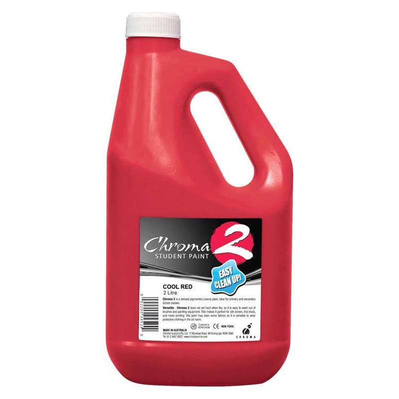 Vibrant Cool Red Chroma C2 Paint in 2-litre bottle, perfect for artists and crafters, easy to clean and versatile.